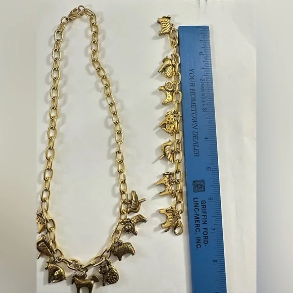 Vintage Laurel Burch Gold Charm Chunky Animal Necklace - Picture 3 of 5